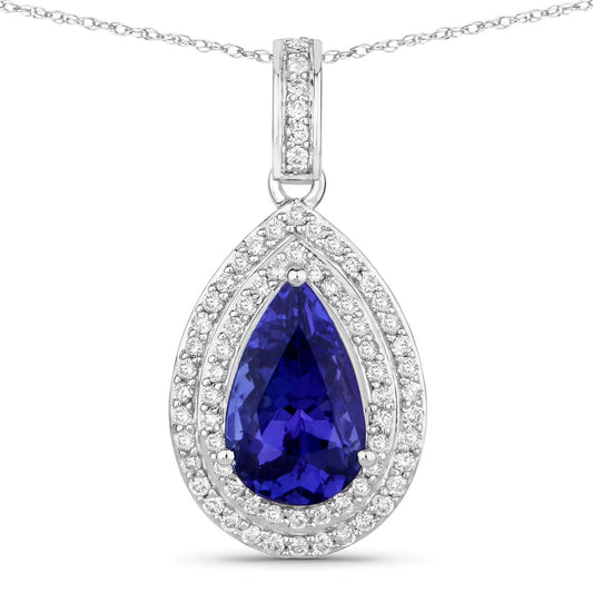 Colgante de oro blanco de 14 quilates con tanzanita genuina de 2,56 quilates y diamantes blancos