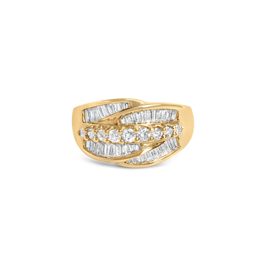 Anillo tipo cóctel en oro amarillo de 14 quilates con diamantes de 1,00 quilates y 5 piedras (color H-I, claridad SI1-I1) - Talla 7