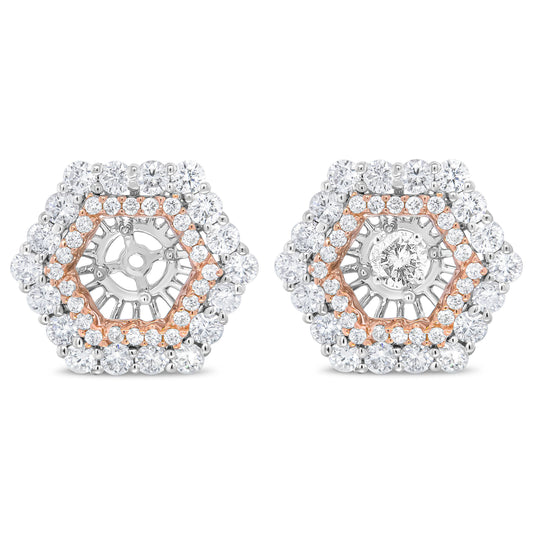 Anillo embellecedor para pendientes de tuerca redondos de 6 mm con doble halo de diamantes redondos de 1 7/8 Cttw de oro blanco y rosa de 14K (Color G-H, Claridad VS2-SI1)