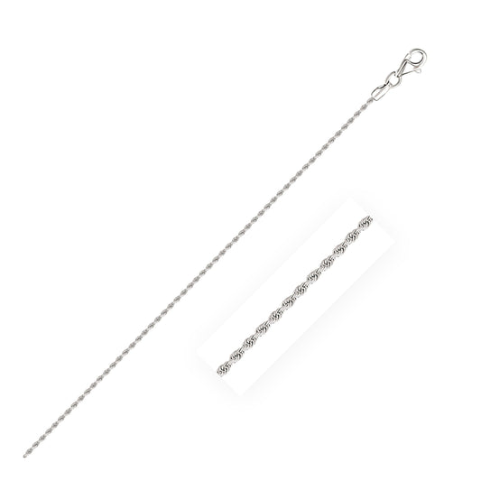 Pulsera de soga de oro blanco de 14k macizo con corte de diamante de 1.5mm
