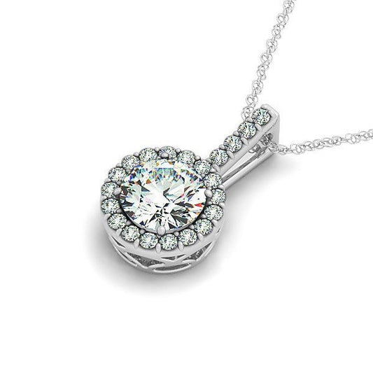 Colgante redondo estilo halo de diamantes de oro blanco de 14 quilates (5/8 quilates en total)