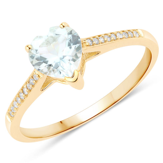 Anillo de oro amarillo de 14 quilates con aguamarina genuina de 0,65 quilates y diamantes blancos