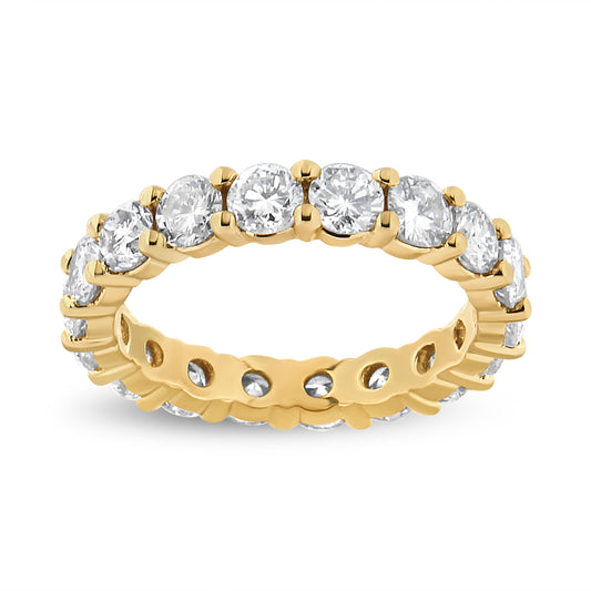 Anillo de eternidad de oro amarillo de 14K con diamantes de talla redonda de 3,00 Cttw engastados con puntas compartidas (color J-K, claridad VS1-VS2) - Talla de anillo 7