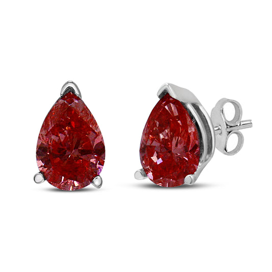 Pendientes de tuerca solitarios tipo martini de oro blanco de 14K con diamante rosa de pera creado en laboratorio de 1/2 quilate engarzado con 3 puntas (color rosa, claridad VS2-SI1)