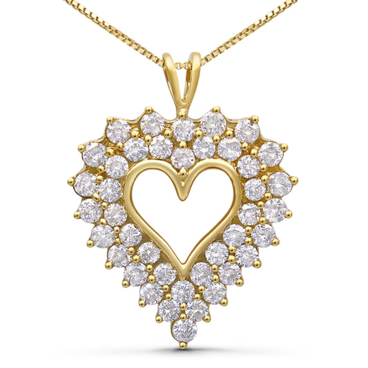 Collar con colgante de corazón de marco de sombra de diamante de 4,0 quilates de peso total en plata de ley 925 bañada en oro amarillo de 14 quilates, 45,72 cm (color J-K, claridad I1-I2)