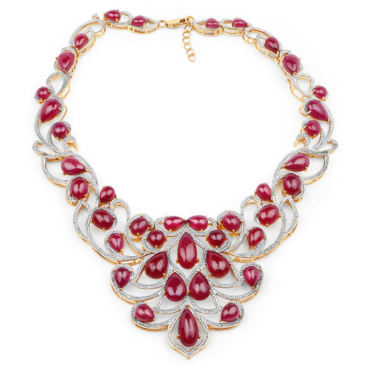 Collar de plata de ley .925 con rubí con relleno de cristal de 160.14 quilates y diamante blanco