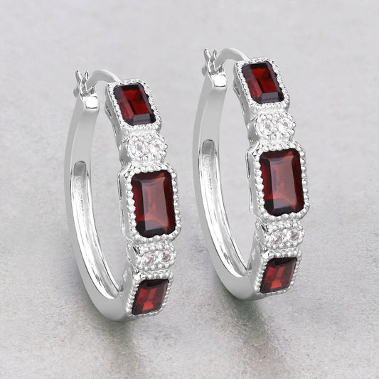 2.78 Carat Genuine Garnet and White Topaz .925 Sterling Silver Earrings - view 2