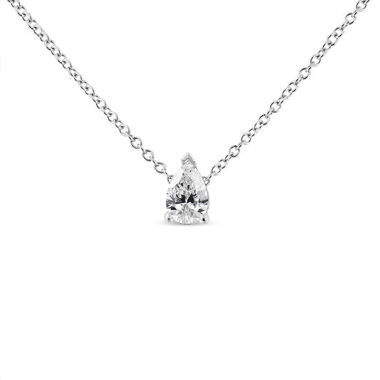 Collar con colgante de solitario de diamante cultivado en laboratorio de oro blanco de 14K con forma de pera de 1/10 Cttw (color F-G, claridad VS2-SI1)