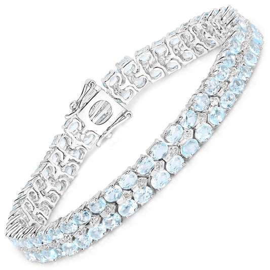 Pulsera de plata de ley .925 con topacio azul auténtico de 17.22 quilates y diamantes blancos