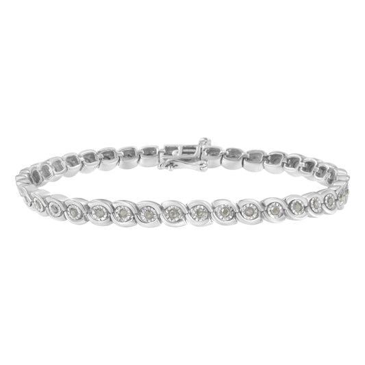 Pulsera de eslabones de plata de ley .925 con diseño de espiral y engaste milagroso de diamantes de 1,0 quilates (color I-J, claridad I3) - 7,25"
