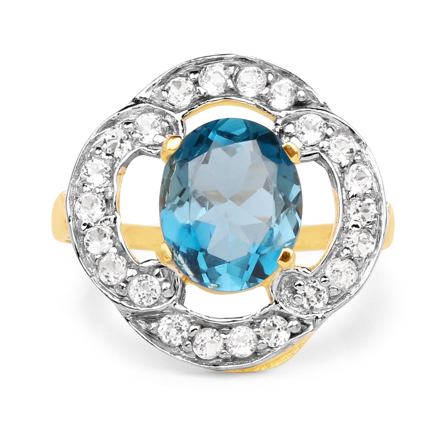 14K Yellow Gold Plated 5.13 Carat Genuine London Blue Topaz & White Topaz .925 Sterling Silver Ring