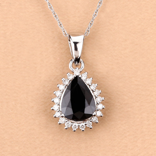 Colgante de oro blanco de 14K con zafiro azul genuino de 2,09 quilates y diamantes blancos