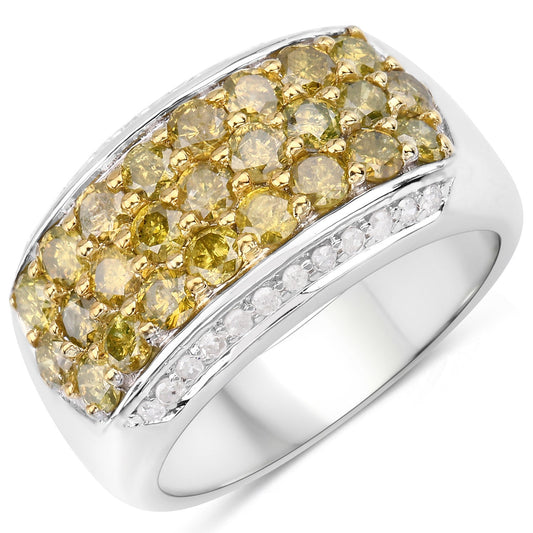 Anillo de plata esterlina .925 con diamante amarillo genuino de 1.91 quilates y diamantes blancos