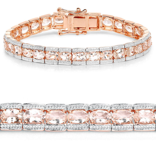 Pulsera de plata de ley .925 con morganita genuina de 11,60 quilates y baño de oro rosa de 18K