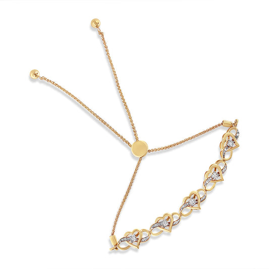 Pulsera Bolo Ajustable de 10-25 cm con Corazón Infinito y Diamantes de 0,10 ct. de Plata de Ley .925 Chapada en Oro Amarillo de 14K (Color H-I, Claridad I2-I3)