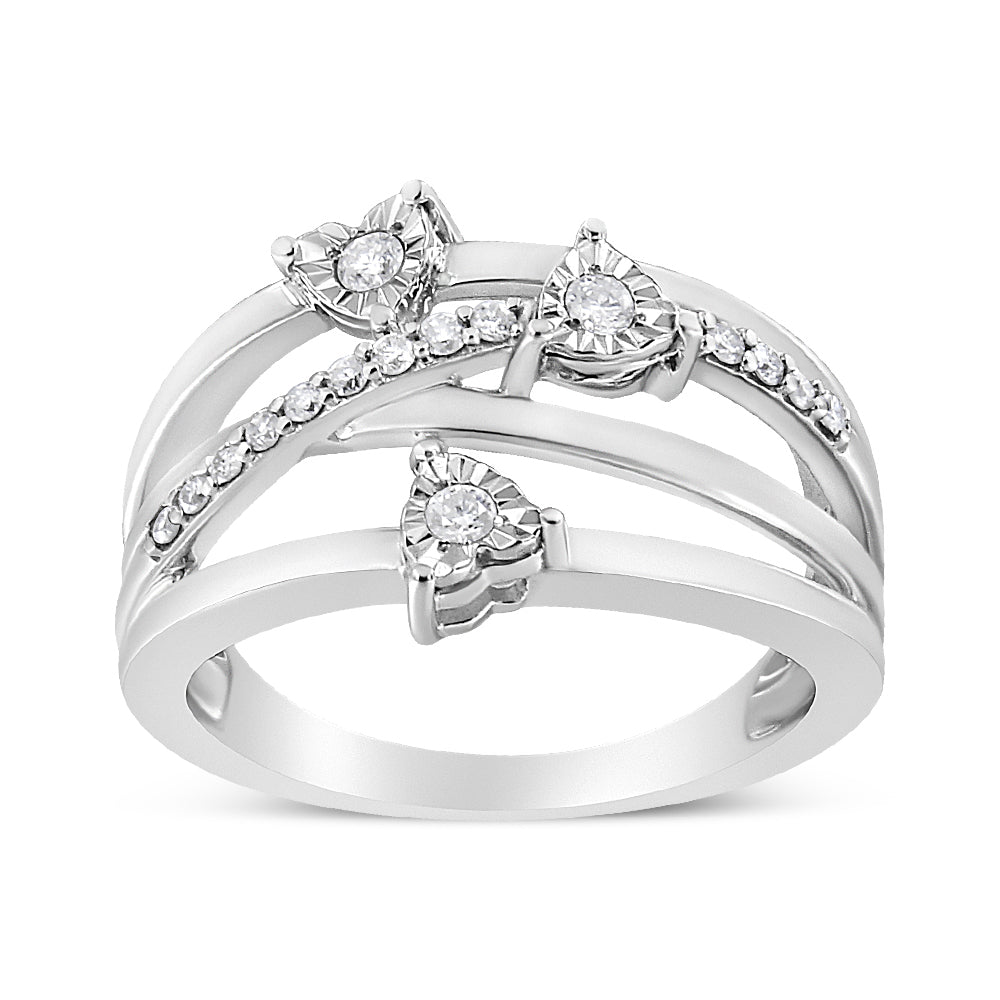 Anillo cruzado en forma de corazón con diamantes engastados "miracle" de 1/5 Cttw en plata de ley .925 (color I-J, claridad I2-I3) - Talla 7