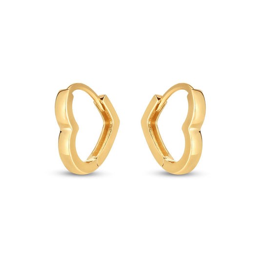 14k Yellow Gold Heart Huggie Hoops - view 2