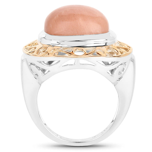 Anillo de plata de ley .925 con auténtica piedra lunar de 12.80 quilates, chapado en dos tonos