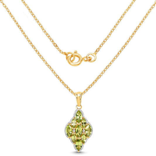 14K Yellow Gold Plated 4.02 Carat Genuine Peridot & White Topaz .925 Sterling Silver Pendant