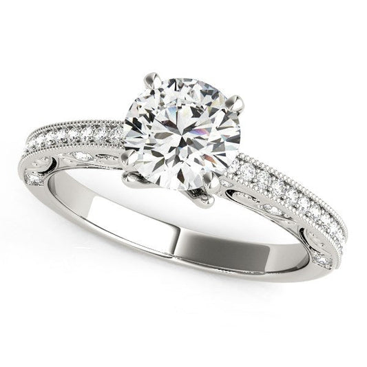 Anillo de compromiso de oro blanco de 14 quilates con diamantes redondos antiguos engastados con garras (1 1/8 quilates en total)