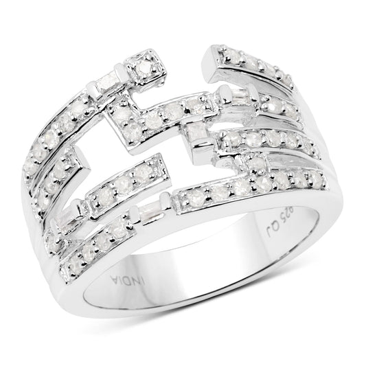 Anillo de Plata de Ley .925 con Diamante Blanco Genuino de 0,60 Quilates
