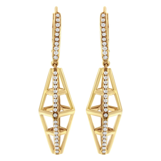 Pendientes largos colgantes geométricos de pilar con diamantes de 5/8 Cttw en oro amarillo de 14K (color G-H, claridad SI1-SI2)