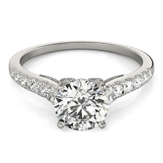 Anillo de compromiso de oro blanco de 14 quilates con diamantes y banda de una hilera (1 3/4 quilates en total)