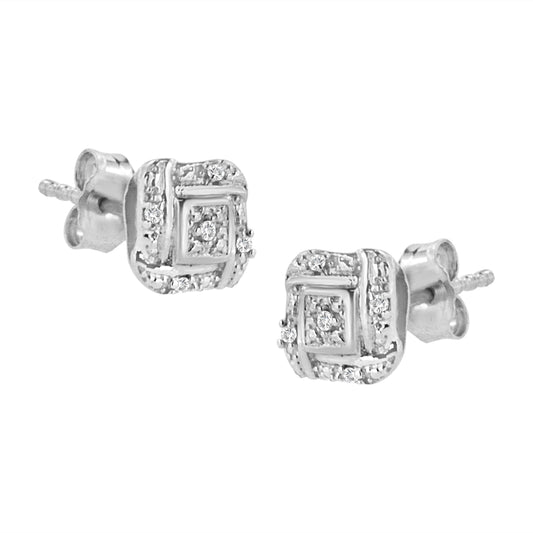 .925 Sterling Silver Round-Cut Diamond Accent Swirl Square Knot Stud Earrings (H-I Color, I2-I3 - view 2