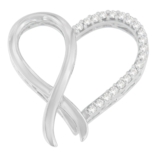 Collar con colgante de cinta y corazón con acento de diamante de talla redonda de 1/4 cttw de plata de ley .925 (H-I, I2-I3)