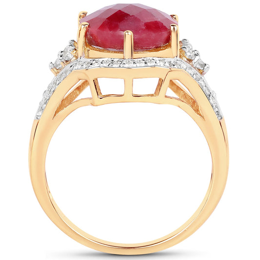 14K Yellow Gold Plated 6.91 Carat Dyed Ruby and White Topaz .925 Sterling Silver Ring