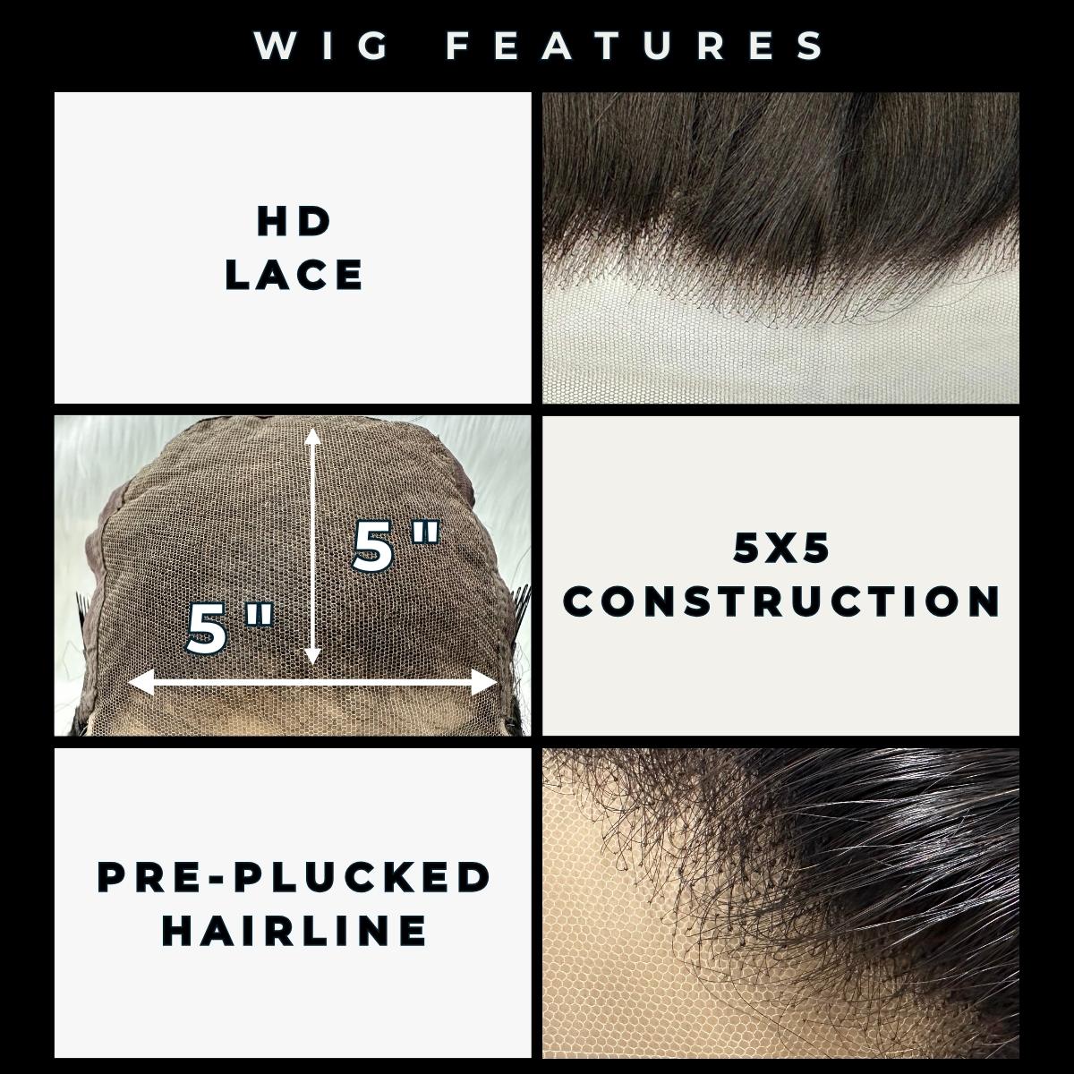 Glueless Body Wave 5x5 HD Lace 100% Human Hair Closure Wig Luxegan