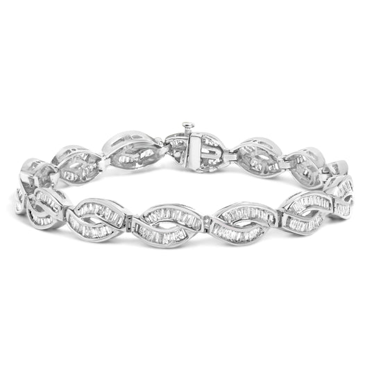 Pulsera de eslabones de estilo vintage de oro blanco de 14 quilates con diamantes baguette engastados en canal de 2,00 Cttw (color G-H, claridad SI1-SI2) - 7,25"