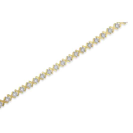 Pulsera con eslabones en "X" alternos de oro amarillo de 10 qt y 1/2 quilate total de diamante