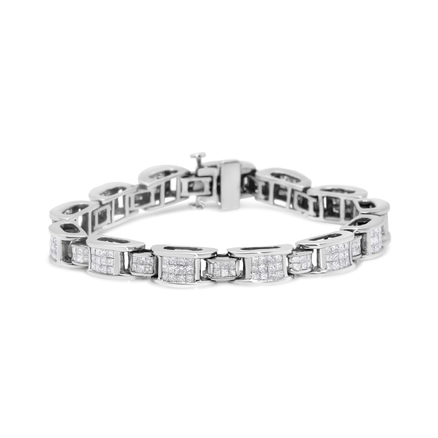 Pulsera de tenis de oro blanco de 14 quilates con diamantes de talla princesa de 5,0 quilates engastados en forma invisible con eslabones en forma de D de tamaño alterno (color H-I, claridad SI2-I1) - 7 pulgadas