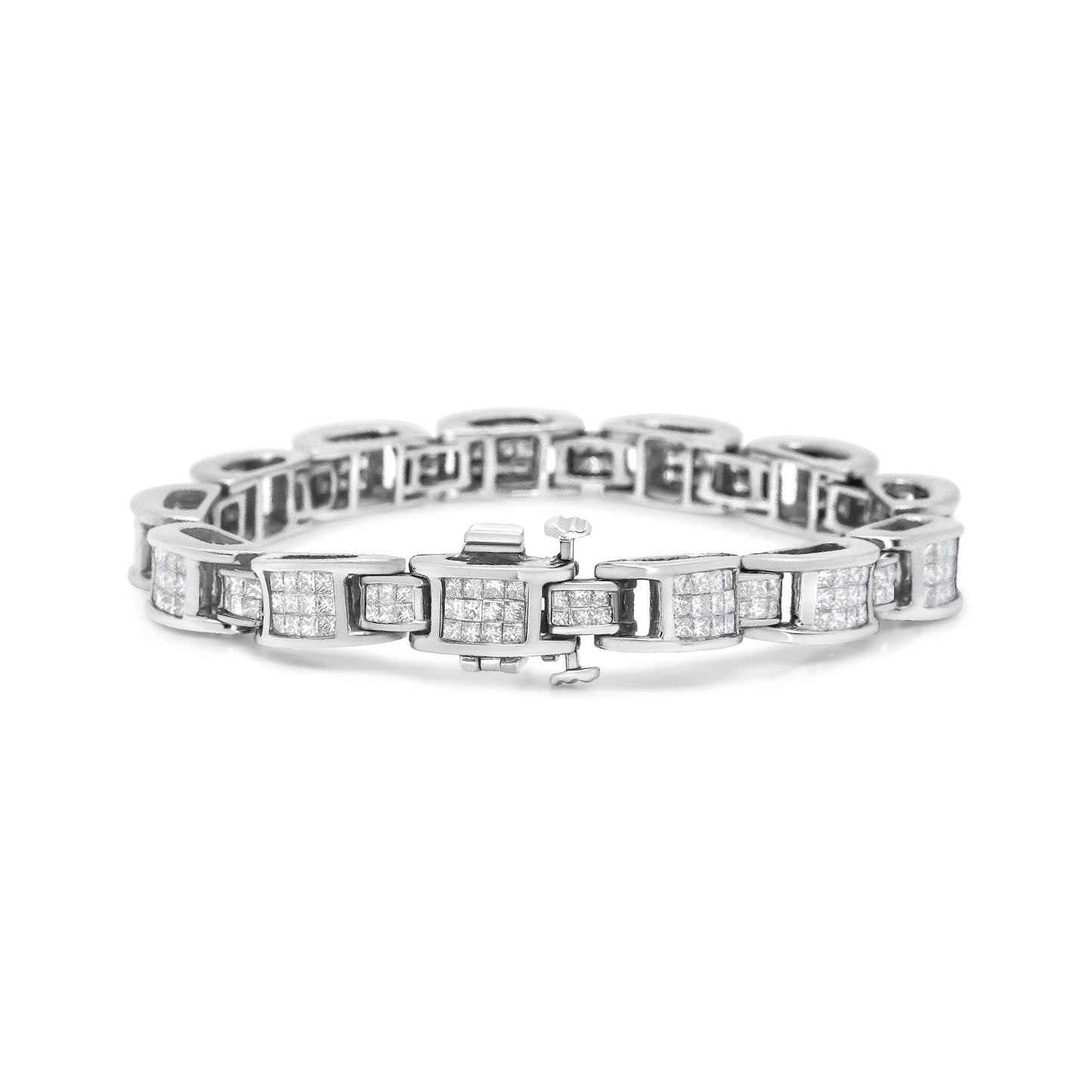Pulsera de tenis de oro blanco de 14 quilates con diamantes de talla princesa de 5,0 quilates engastados en forma invisible con eslabones en forma de D de tamaño alterno (color H-I, claridad SI2-I1) - 7 pulgadas