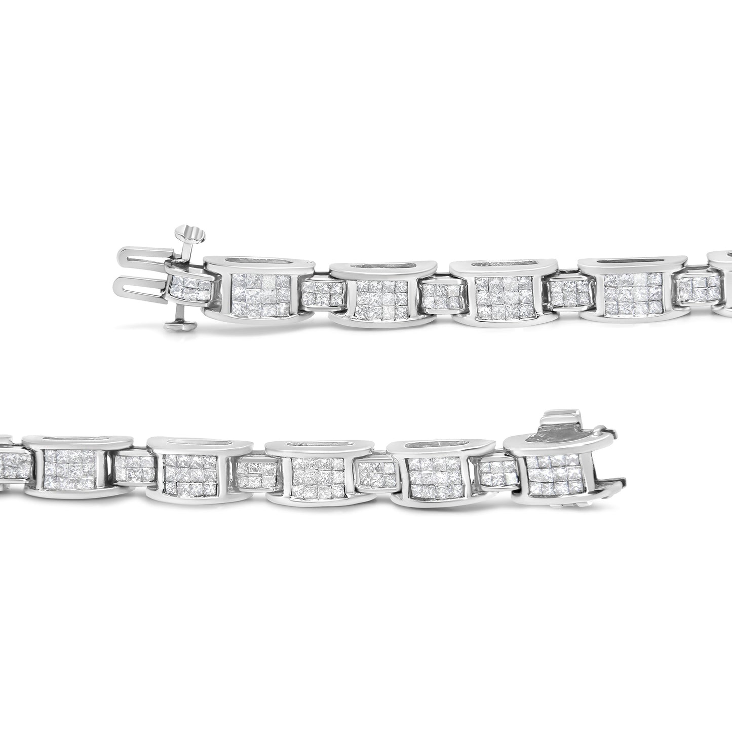 Pulsera de tenis de oro blanco de 14 quilates con diamantes de talla princesa de 5,0 quilates engastados en forma invisible con eslabones en forma de D de tamaño alterno (color H-I, claridad SI2-I1) - 7 pulgadas