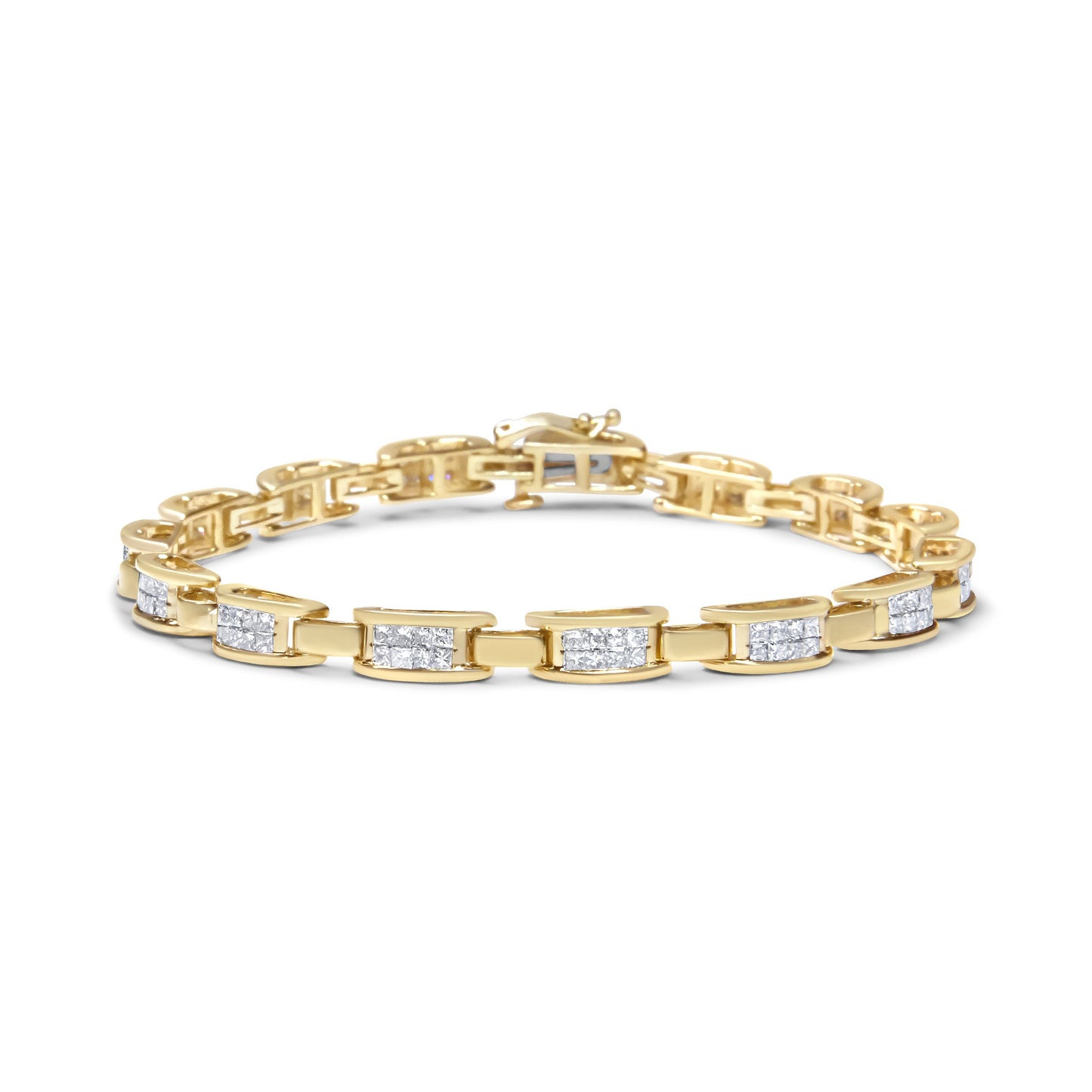 Pulsera de eslabones de amor con diamantes de talla princesa de oro amarillo de 14K (2,00 ct. en total, color H-I, claridad SI2-I1)