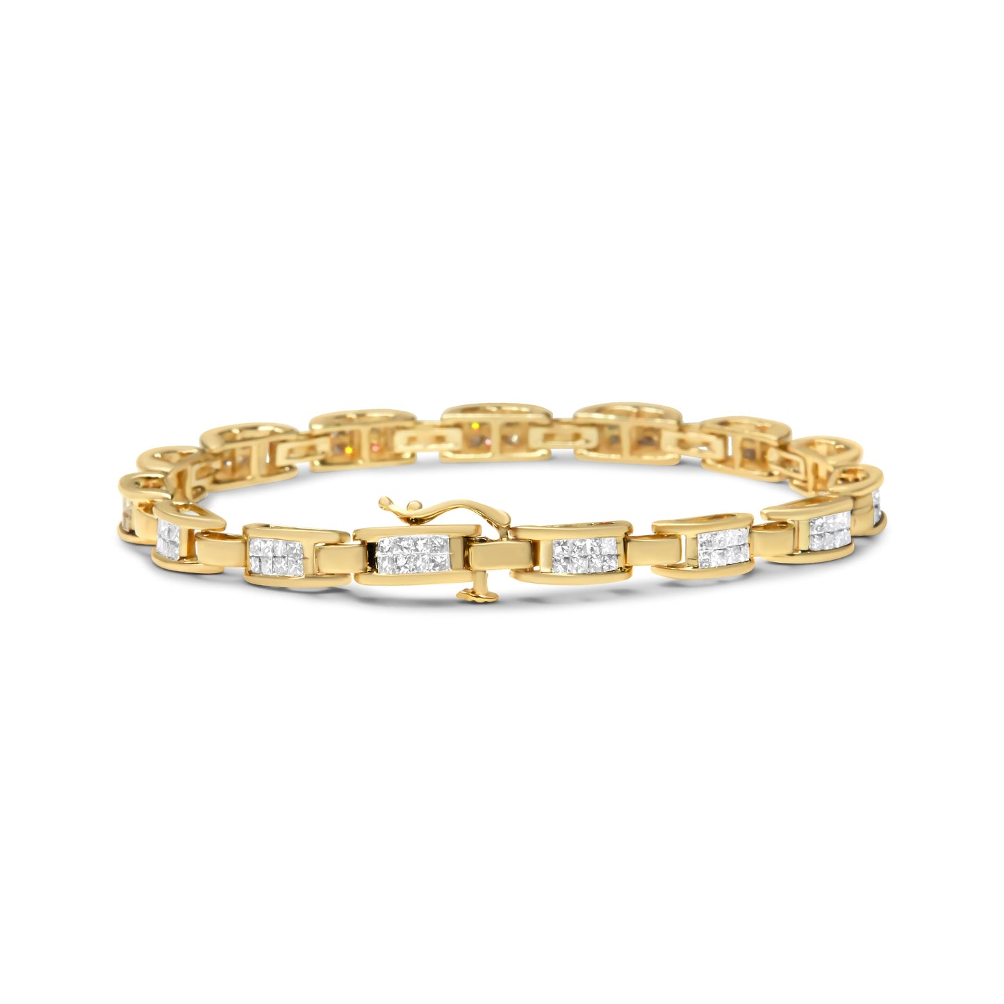 Pulsera de eslabones de amor con diamantes de talla princesa de oro amarillo de 14K (2,00 ct. en total, color H-I, claridad SI2-I1)