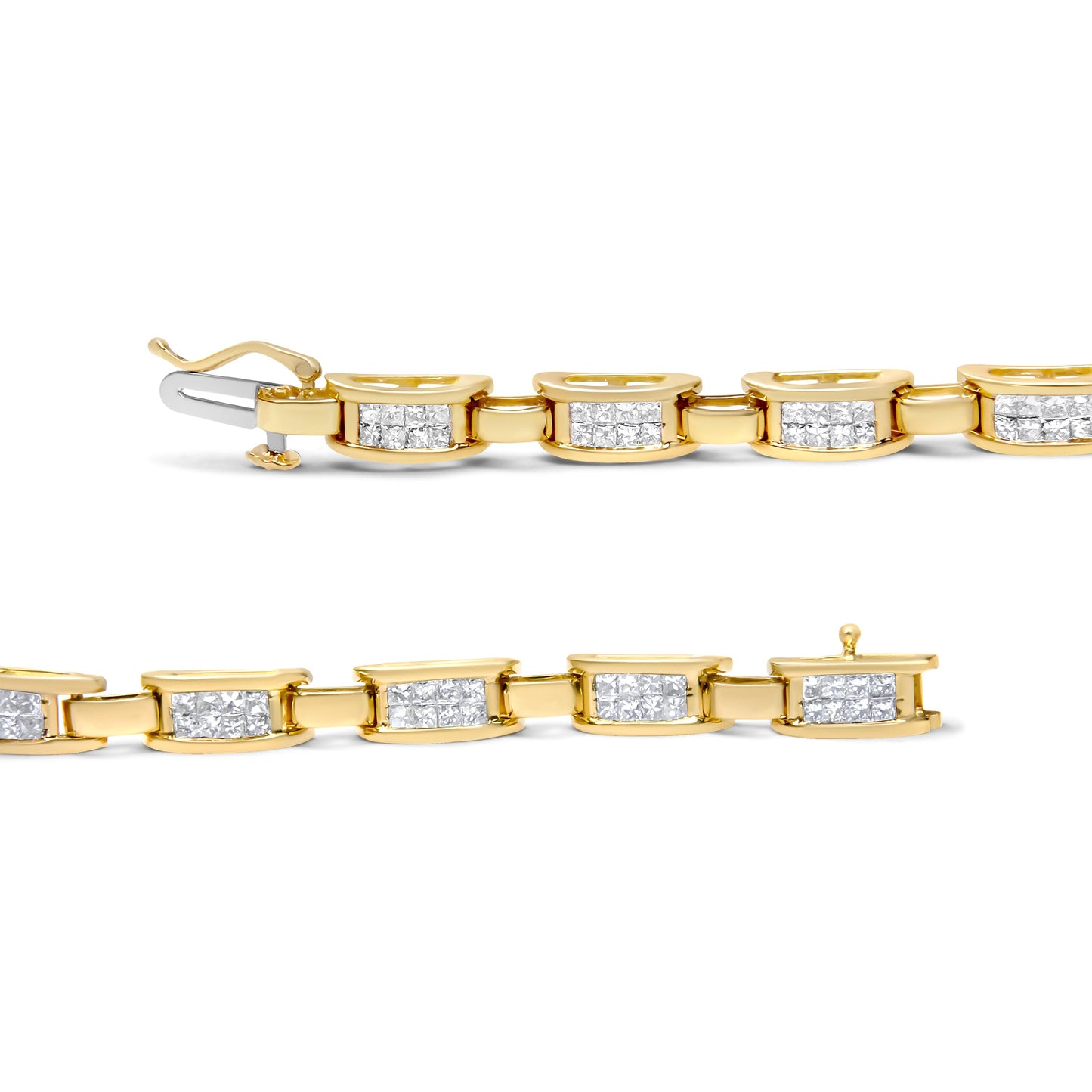 Pulsera de eslabones de amor con diamantes de talla princesa de oro amarillo de 14K (2,00 ct. en total, color H-I, claridad SI2-I1)