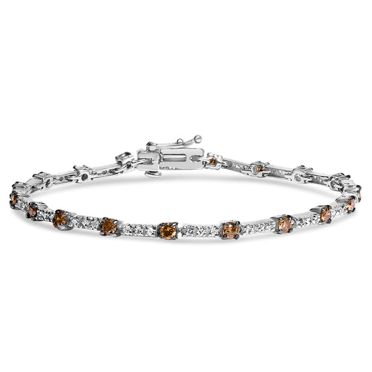 Pulsera de 7" de oro blanco de 14k con barra de diamantes de color champán de 2 1/4 Cttw (color champán, claridad I1-I2)