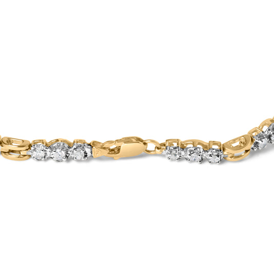 Pulsera de eslabones de oro amarillo de 10 quilates con diamantes de 1,00 Cttw y 3 piedras (Color I-J, Claridad I1-I2) - 7,25 pulgadas