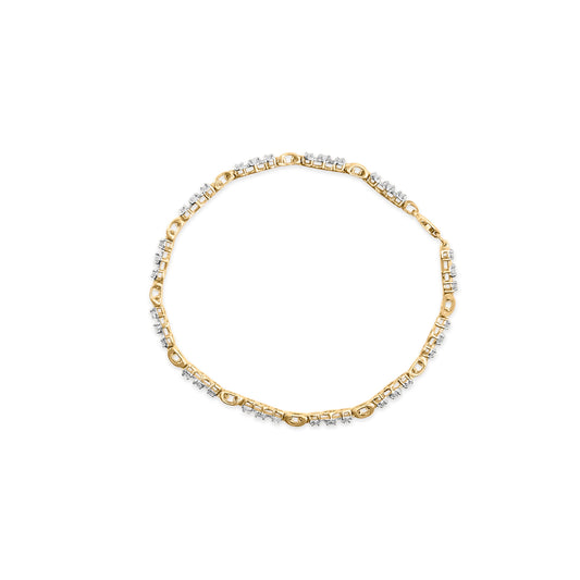 Pulsera de eslabones de oro amarillo de 10 quilates con diamantes de 1,00 Cttw y 3 piedras (Color I-J, Claridad I1-I2) - 7,25 pulgadas