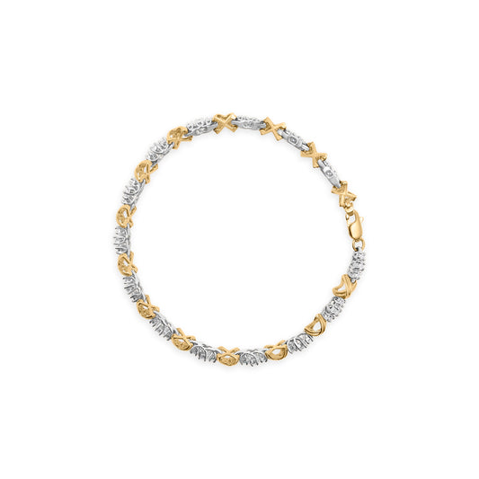 Pulsera de eslabones tipo X de oro bicolor de 10 qt con 1,00 Cttw de diamantes
