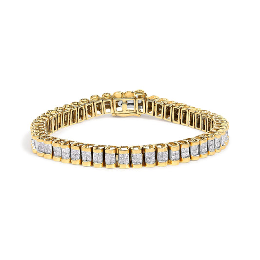 Pulsera de tenis de oro amarillo de 14 quilates con corte princesa de 3,0 Cttw con engaste invisible cuádruple (color H-I, claridad SI1-SI2) - 7"