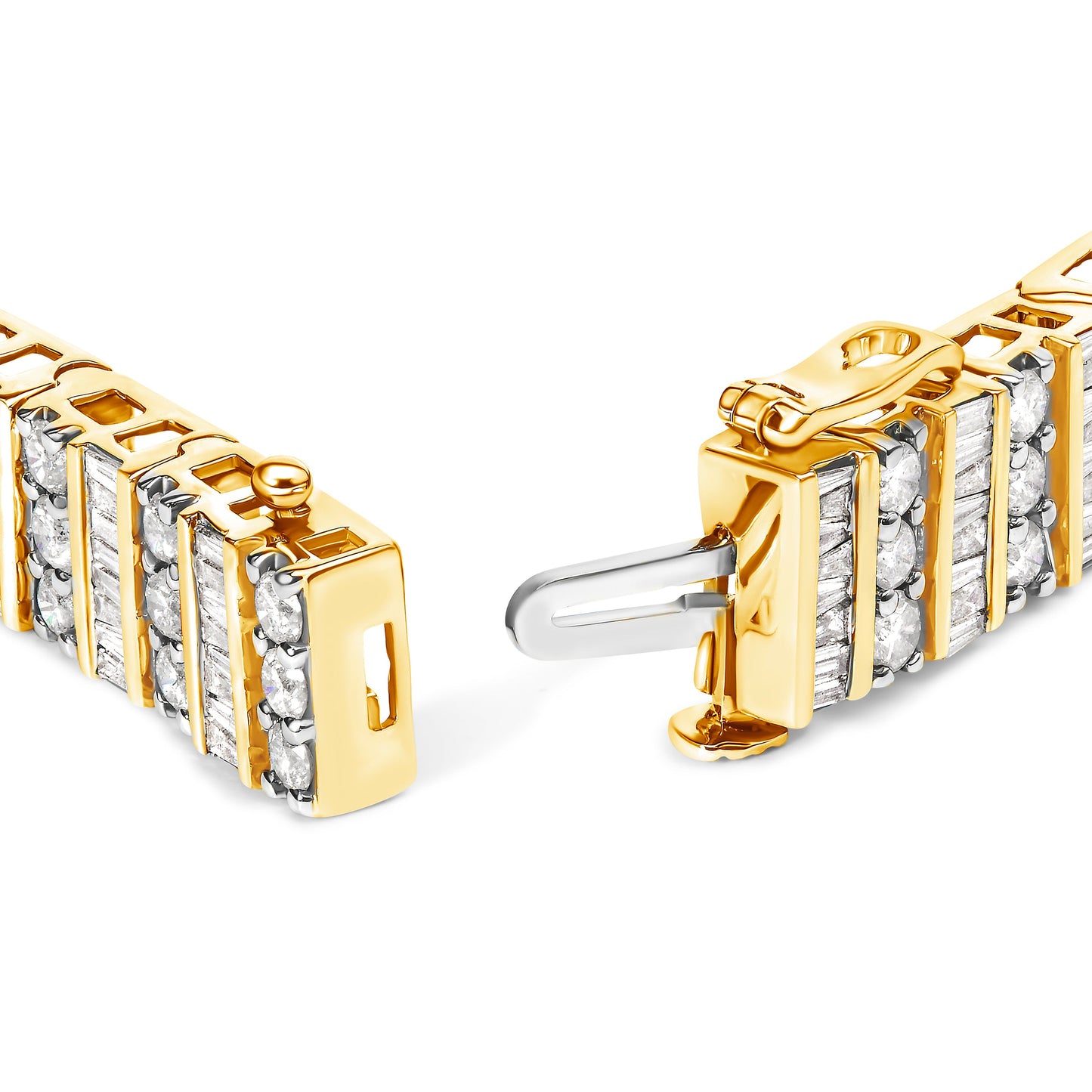 Pulsera de eslabones con diamantes redondos y de talla baguette de oro amarillo de 14 quilates y 5,50 quilates de peso total
