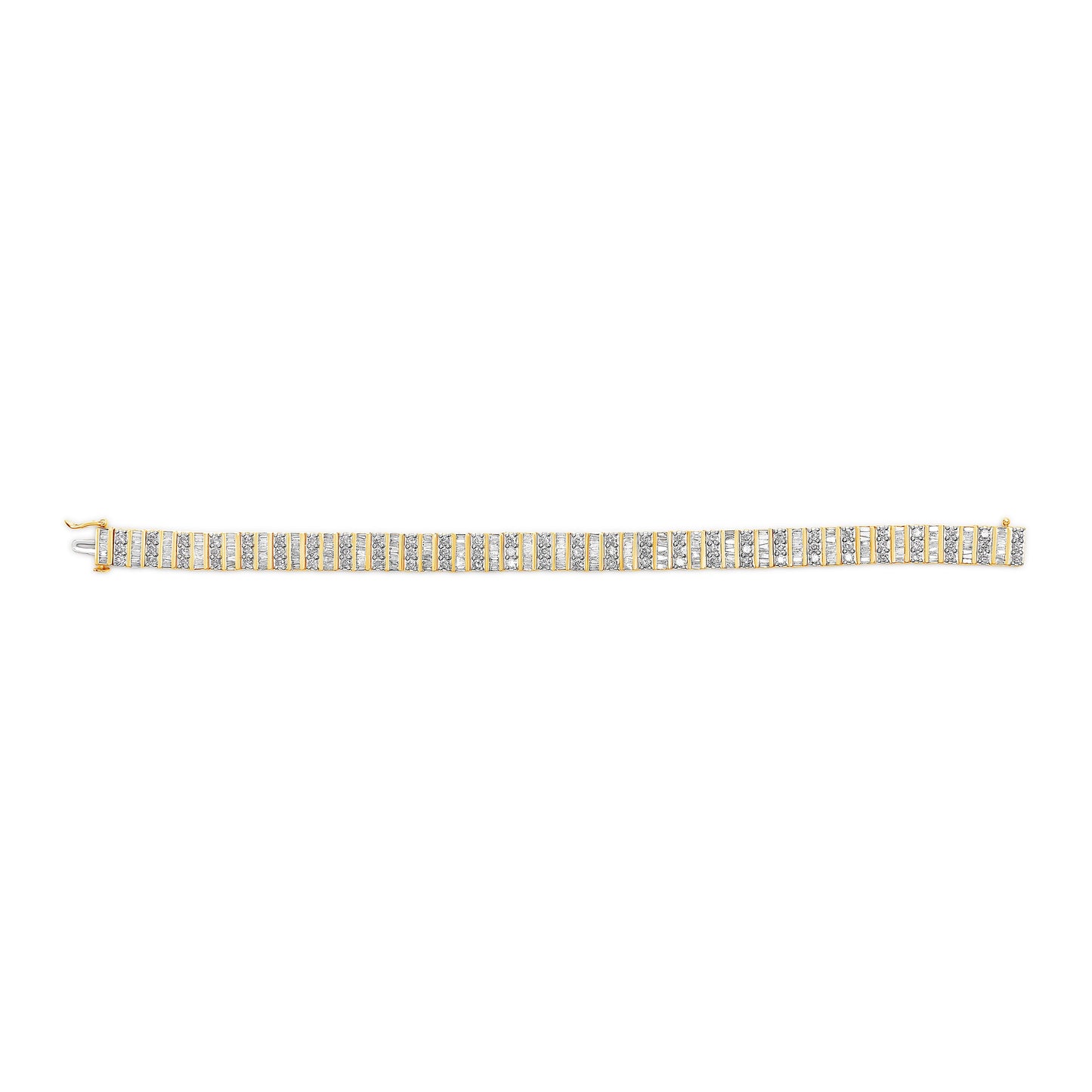 Pulsera de eslabones con diamantes redondos y de talla baguette de oro amarillo de 14 quilates y 5,50 quilates de peso total
