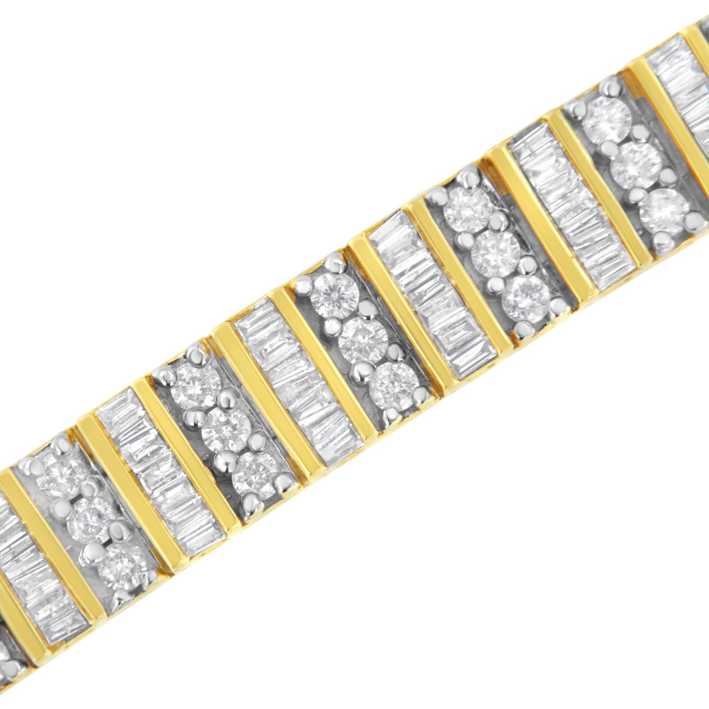 Pulsera de eslabones con diamantes redondos y de talla baguette de oro amarillo de 14 quilates y 5,50 quilates de peso total