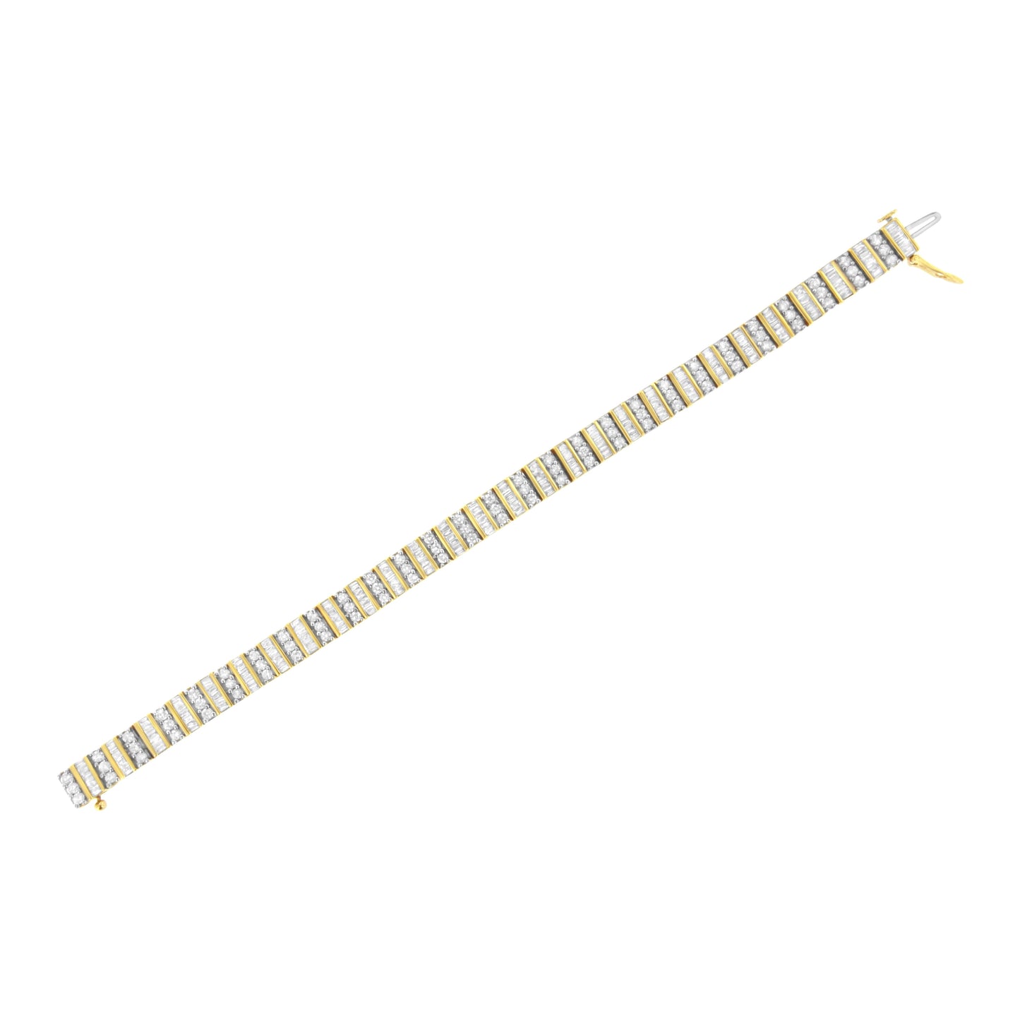 Pulsera de eslabones con diamantes redondos y de talla baguette de oro amarillo de 14 quilates y 5,50 quilates de peso total