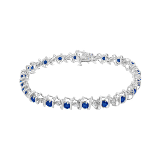 Brazalete de tenis de plata de ley .925, gema creada en laboratorio y diamantes redondos de 4 ct. (Color H-I, Claridad I1-I2) - Zafiro azul creado, piedra de nacimiento de septiembre