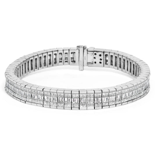 Brazalete tipo tenis de oro blanco de 14 quilates con diamantes talla princesa y baguette de 7 7/8 quilates, línea eterna (color G-H, claridad SI1-SI2) - 7 pulgadas